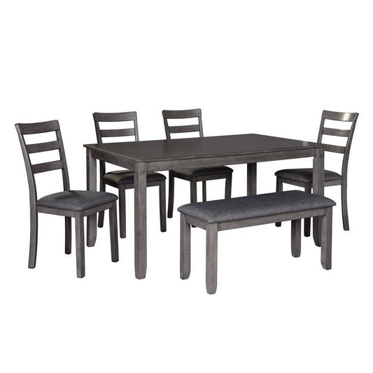 6 Piece Wooden Dining Table Set with Padded Chairs and Table, Gray By Casagear Home