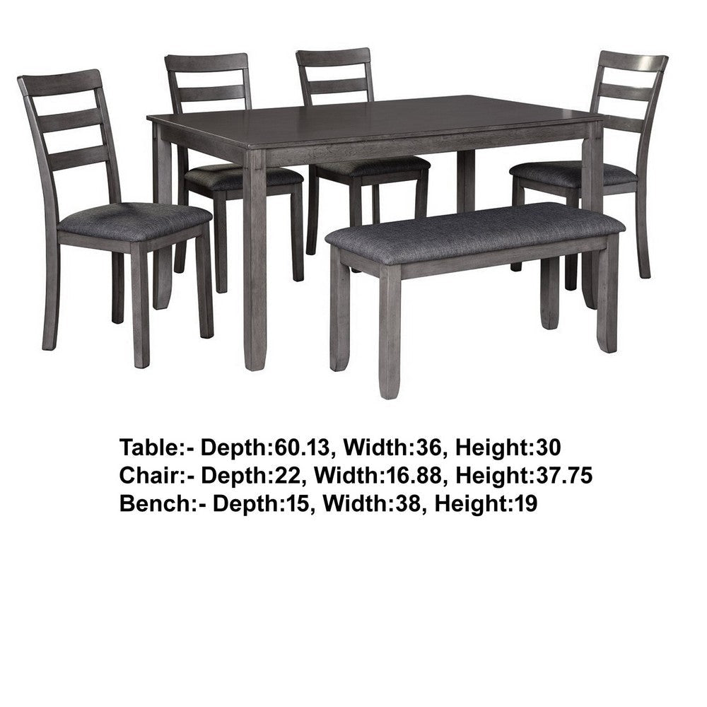 6 Piece Wooden Dining Table Set with Padded Chairs and Table Gray By Casagear Home BM209295