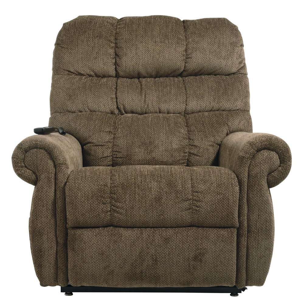 Upholstered Metal Power Lift Recliner, Brown By Casagear Home
