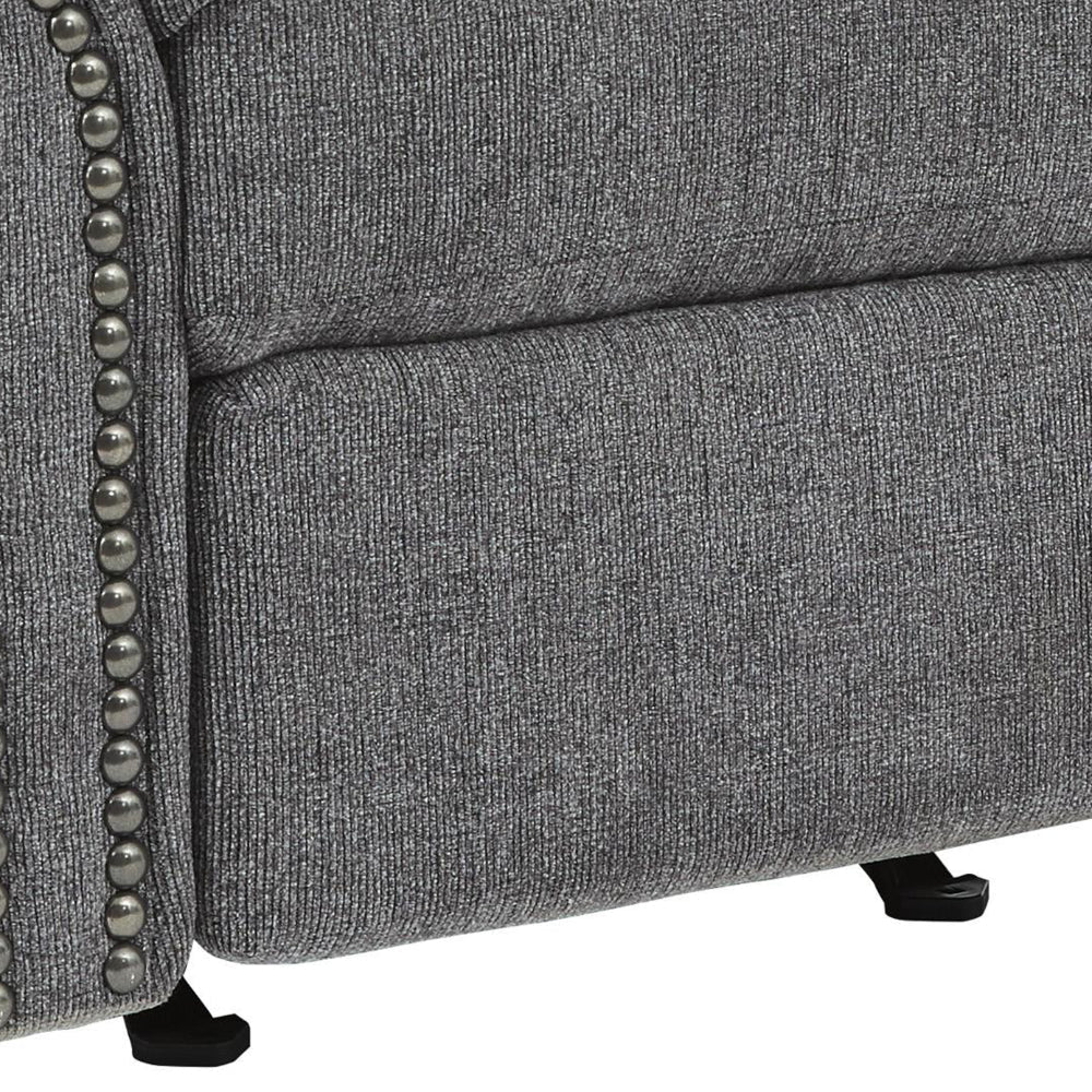 Nickel Nailhead Trim Fabric Upholstered Rocker Recliner Gray By Casagear Home BM209311