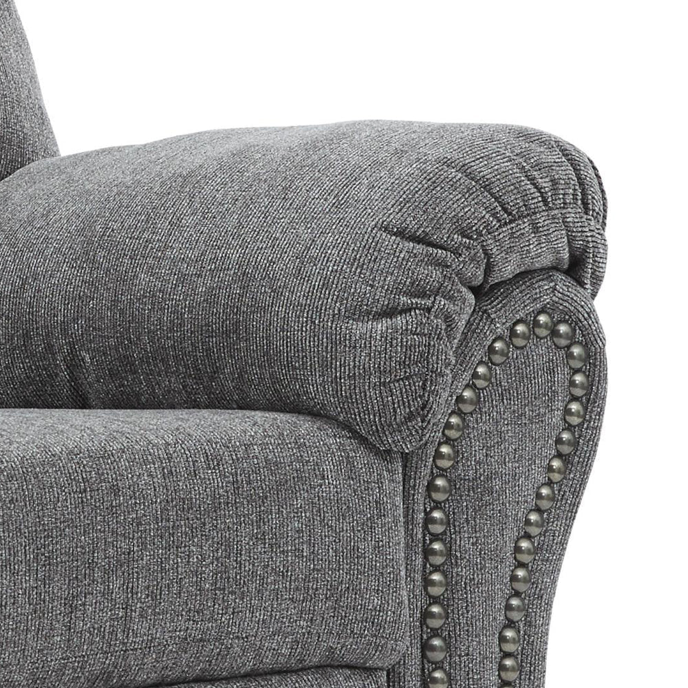 Nickel Nailhead Trim Fabric Upholstered Rocker Recliner Gray By Casagear Home BM209311