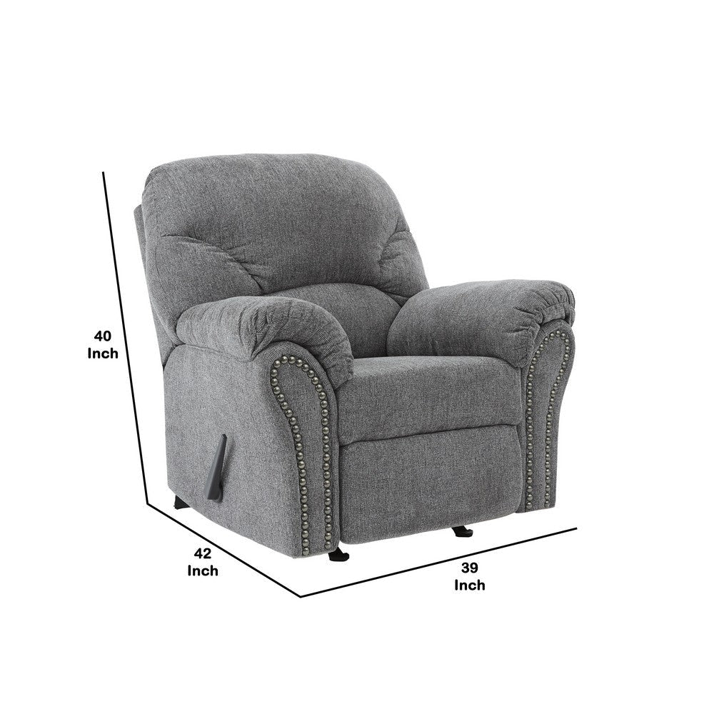 Rocker Recliner | Fabric Upholstered | Nailhead Trim | Gray BM209311