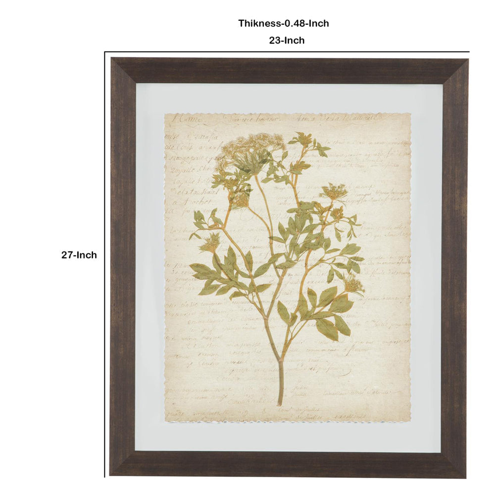 Wooden Frame Wall Art with Botanical Design, Set of 4, Green and Brown By Casagear Home