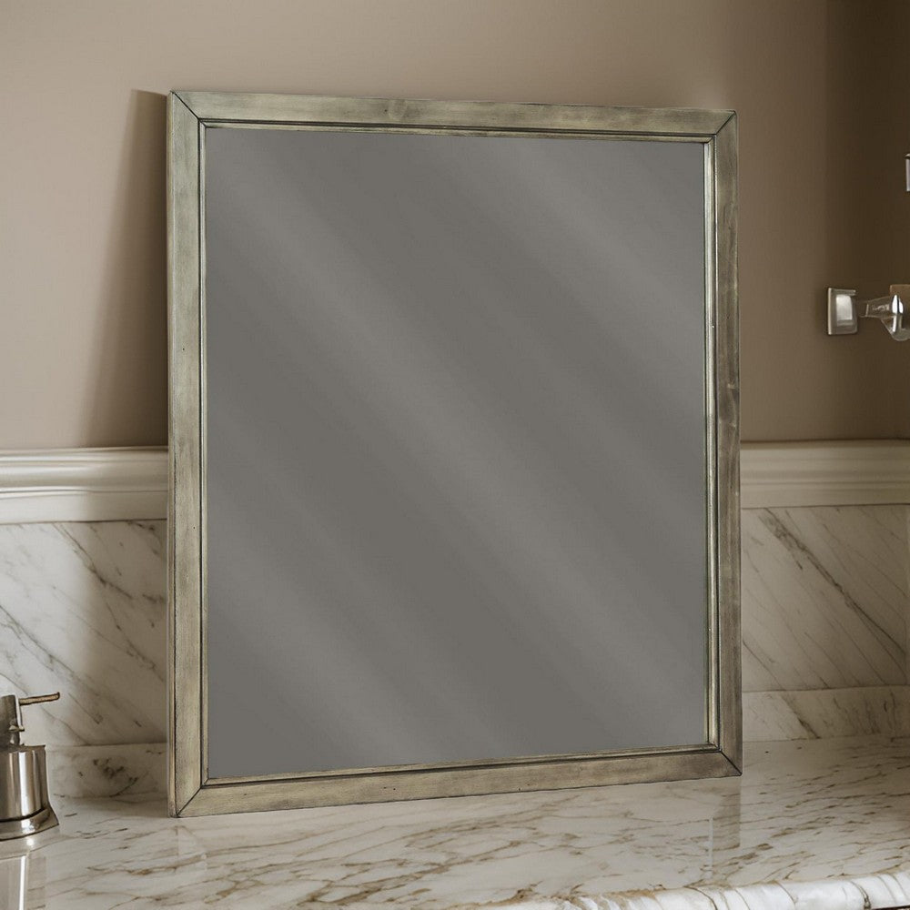 36" Square Bedroom Mirror with Wood Frame, Gray By Casagear Home