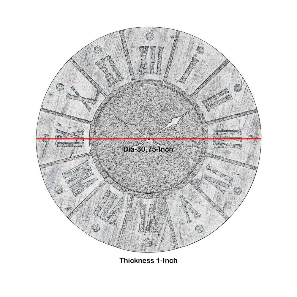 Wall Clock | Round Wood Frame | Metal Accents | Brown & Gray