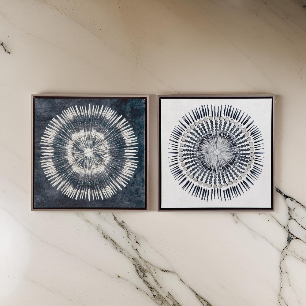 Gallery Canvas Wall Art with Circular Orientation, Set of 2, Blue and White By Casagear Home