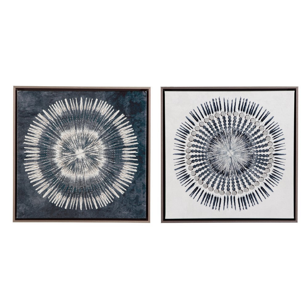 Gallery Canvas Wall Art with Circular Orientation, Set of 2, Blue and White By Casagear Home