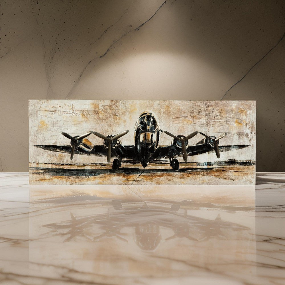 Wall Art | Gallery Wrapped Canvas | Airplane Print | Brown & Black