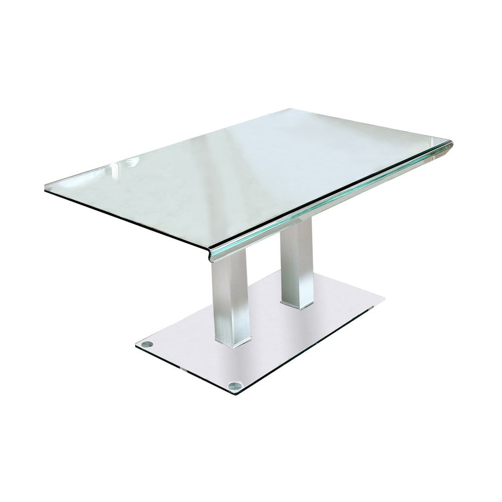Dining Table | Metal & Glass | Dual Pedestal Base | Chrome