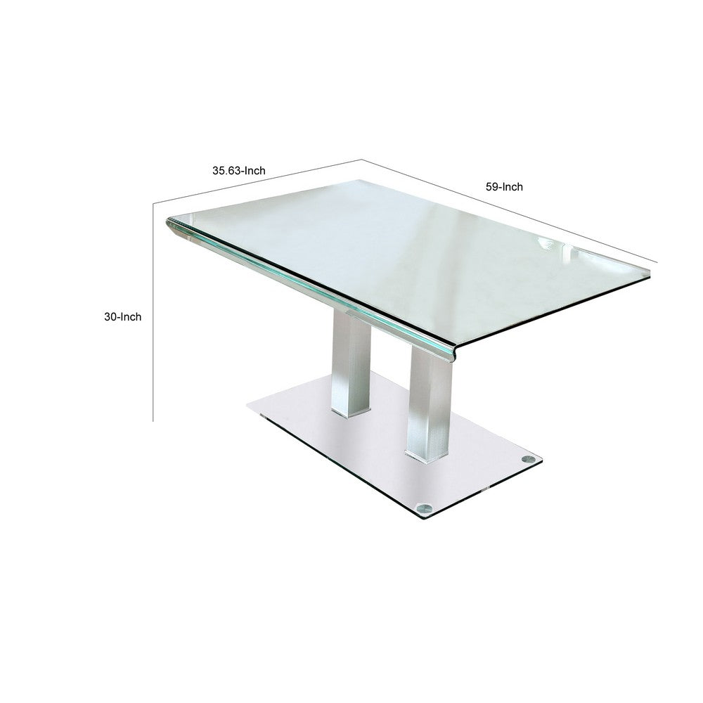 Dining Table | Metal & Glass | Dual Pedestal Base | Chrome