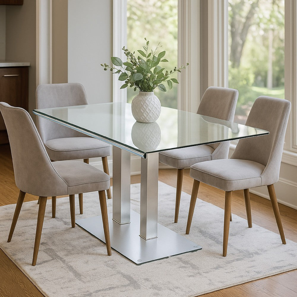 Dining Table | Metal & Glass | Dual Pedestal Base | Chrome