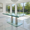 Dining Table | Metal & Glass | Dual Pedestal Base | Chrome