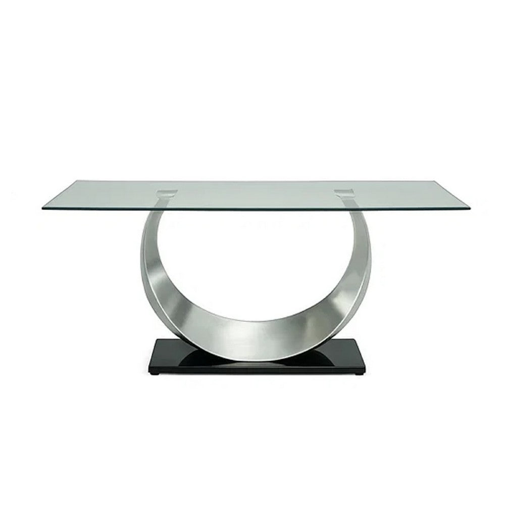 Dining Table | Glass Top | U Shape Pedestal | Chrome & Black