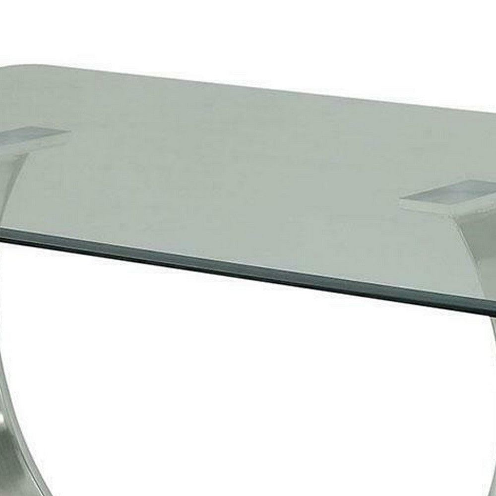 Metal and Glass Dining Table with Unique U Shape Pedestal Base Chrome and Black By Casagear Home BM209533