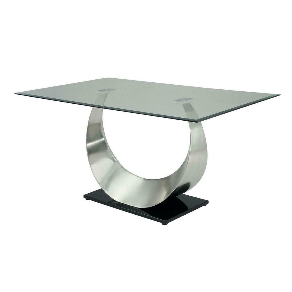 Dining Table | Glass Top | U Shape Pedestal | Chrome & Black