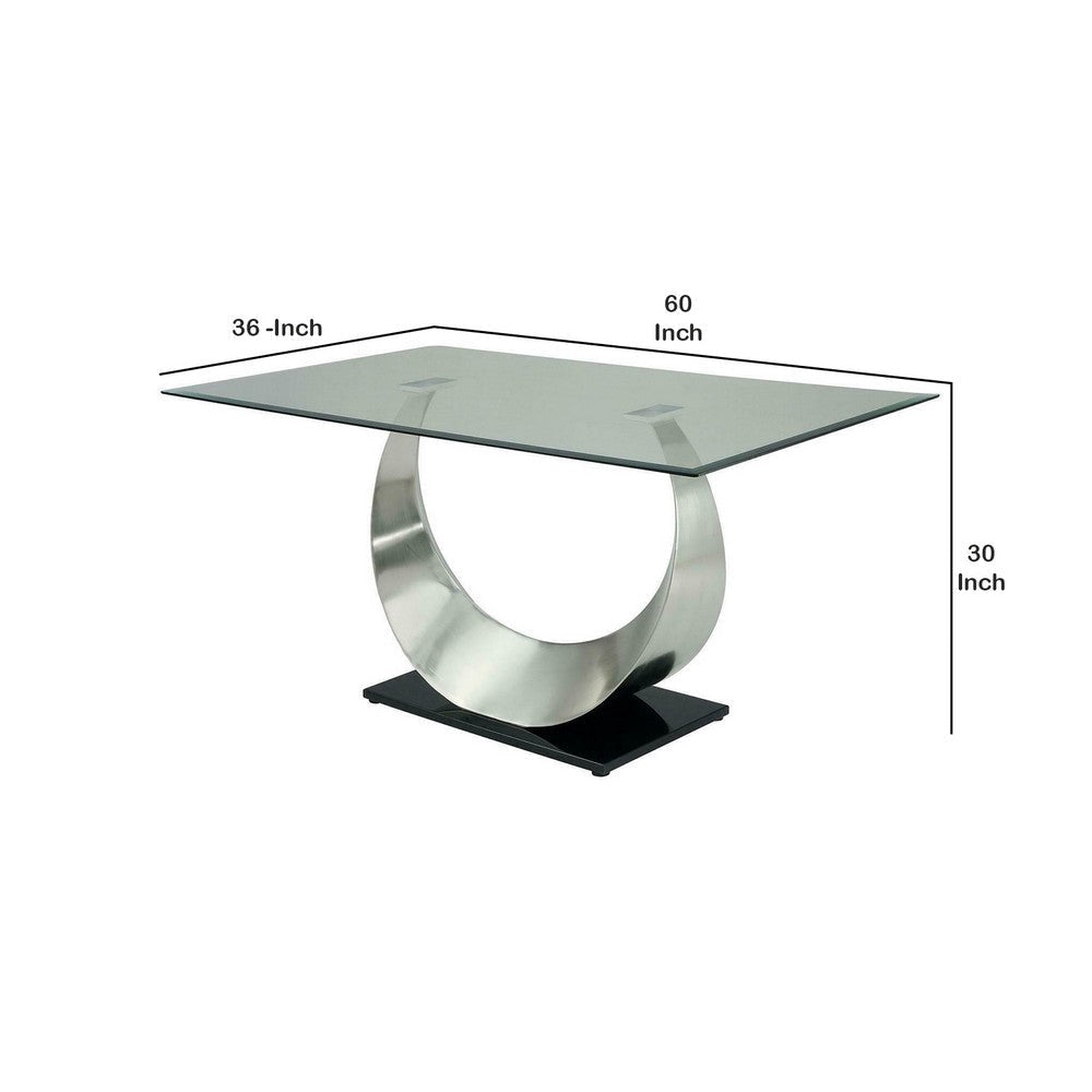 Metal and Glass Dining Table with Unique U Shape Pedestal Base Chrome and Black By Casagear Home BM209533