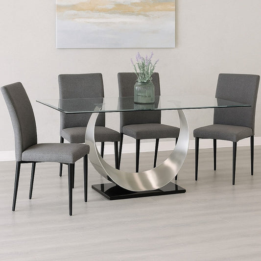 Dining Table | Glass Top | U Shape Pedestal | Chrome & Black