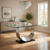 Dining Table | Glass Top | U Shape Pedestal | Chrome & Black
