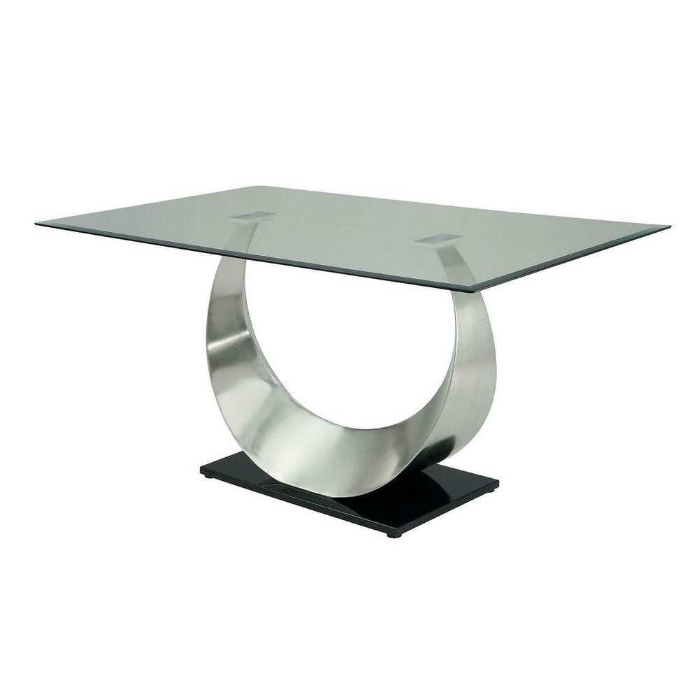 Dining Table | Glass Top | U Shape Pedestal | Chrome & Black