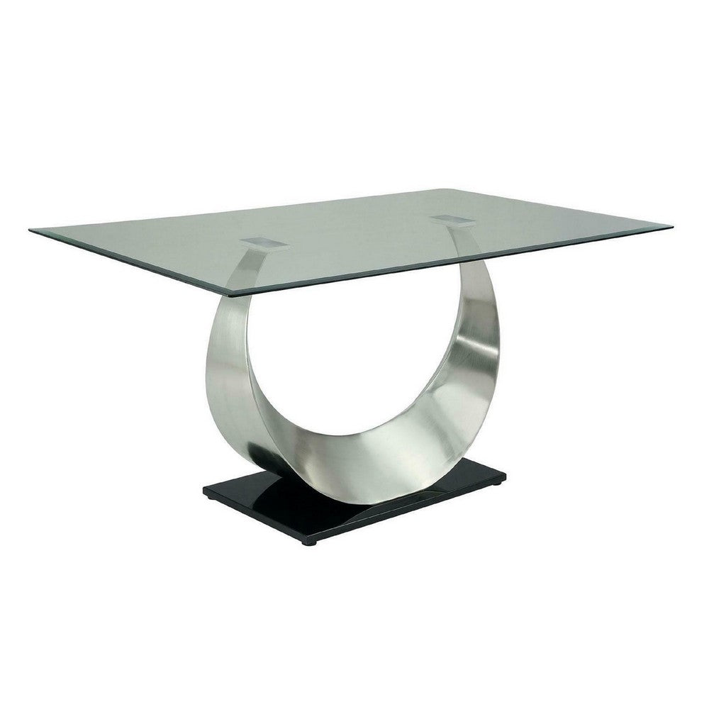 Dining Table | Glass Top | U Shape Pedestal | Chrome & Black