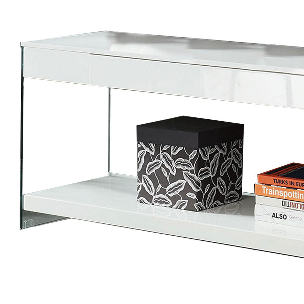 Wood and Glass TV Stand with Two Drawers White BM209542