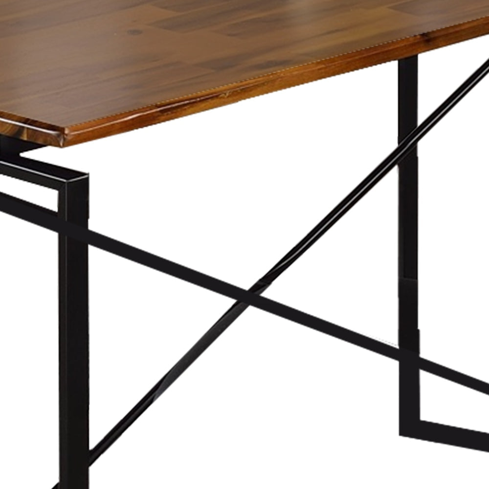 47 Wood Top Dining Table with Metal Base Black and brown By Casagear Home BM209583