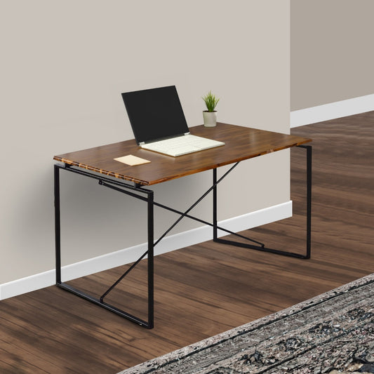 47" Wood Top Dining Table with Metal Base, Black and brown By Casagear Home
