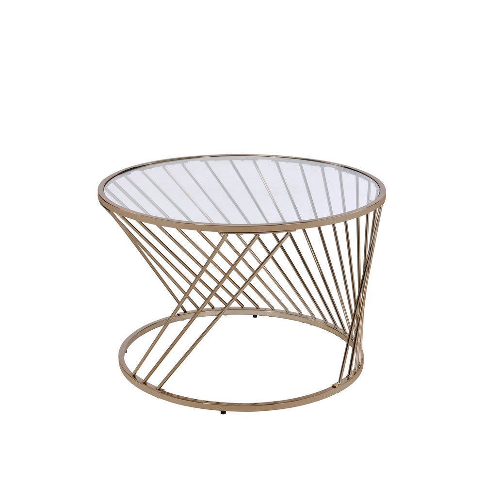 Contemporary Coffee Table with Twisted Metal Base and Round Glass Top Gold BM209585