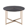 Coffee Table with X Shaped Metal Base and Round Wooden Top, Gold and Gray