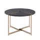 Coffee Table with X Shaped Metal Base and Round Wooden Top, Gold and Gray