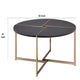 Coffee Table with X Shaped Metal Base and Round Wooden Top, Gold and Gray
