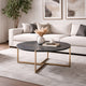 Coffee Table with X Shaped Metal Base and Round Wooden Top, Gold and Gray
