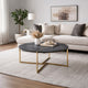 Coffee Table with X Shaped Metal Base and Round Wooden Top, Gold and Gray