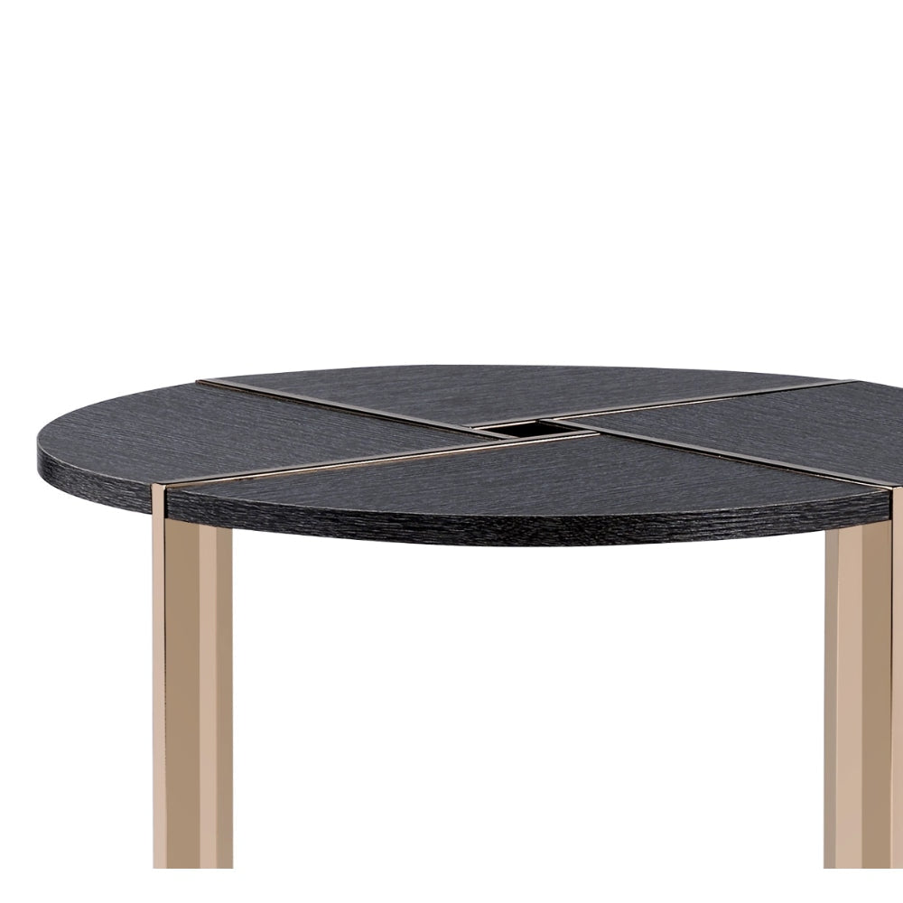 End Table with X Shaped Metal Base and Round Wooden Top Gold and Gray By Casagear Home BM209591
