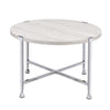 Coffee Table with X Shaped Metal Base and Round Wooden Top,Silver and Beige BM209592