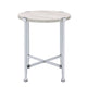End Table with X Shaped Metal Base and Round Wooden Top,Silver and Beige BM209593