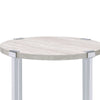 End Table with X Shaped Metal Base and Round Wooden Top,Silver and Beige BM209593