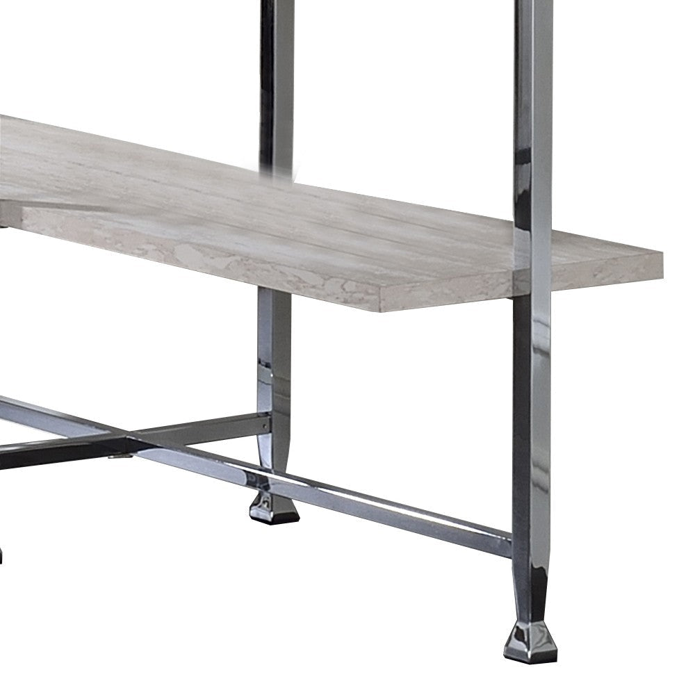 Sofa Table with X Shaped Metal Base and 2 Storage Shelves Silver and Beige BM209594
