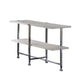 Sofa Table with X Shaped Metal Base and 2 Storage Shelves, Silver and Beige