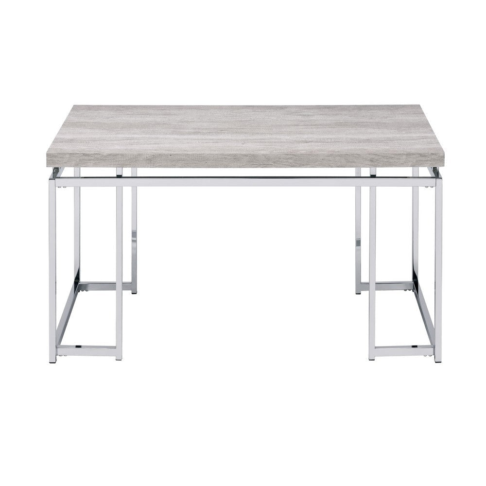 Coffee Table with Rectangular Tabletop and Metal Legs Silver and Brown BM209595