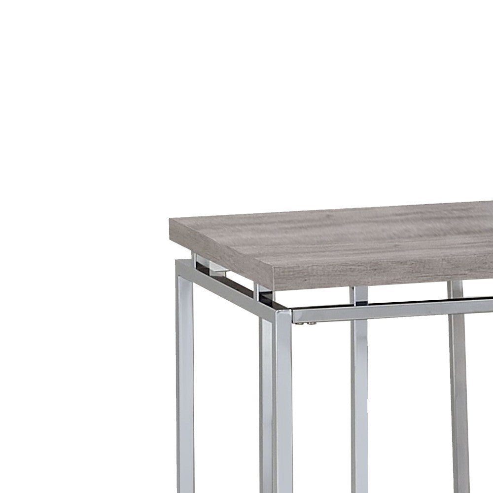 End Table with Rectangular Tabletop and Metal Legs Silver and Brown BM209596
