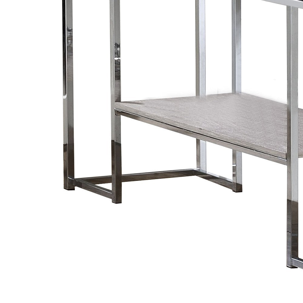 Sofa Table with Rectangular Tabletop and Open Bottom Shelf,Silver and Brown BM209597