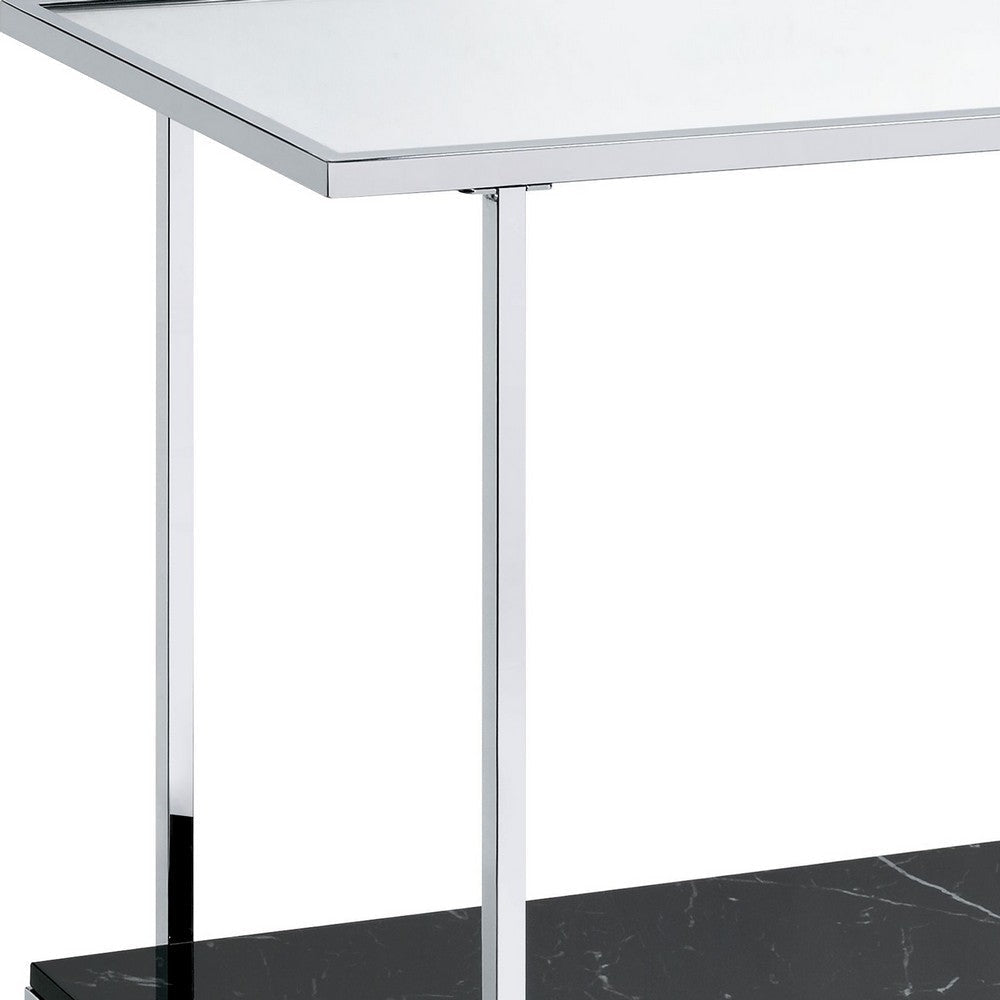 Console Table with Mirror Top and Faux Marble Open Bottom Shelf Silver BM209601