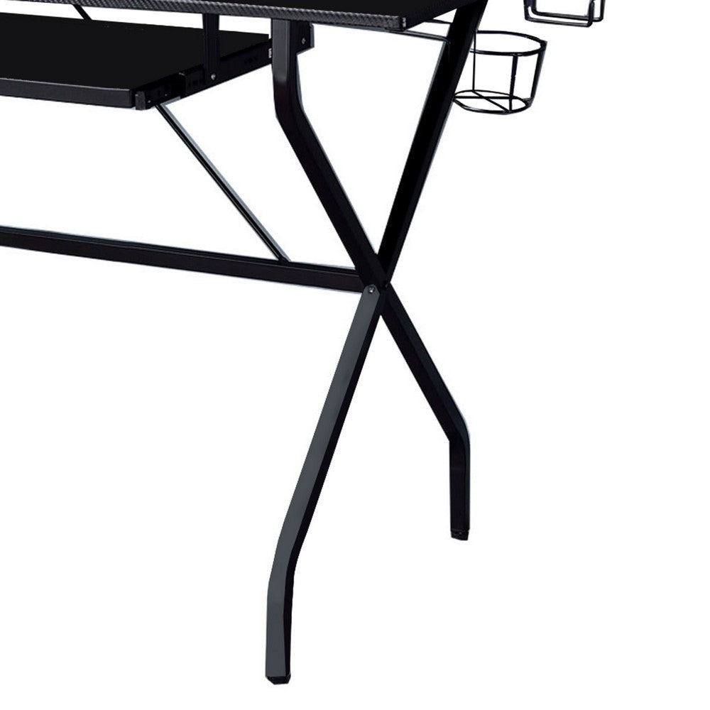 Tubular Metal Frame Computer Desk with 2 Shelves and Cup Holder Black BM209609