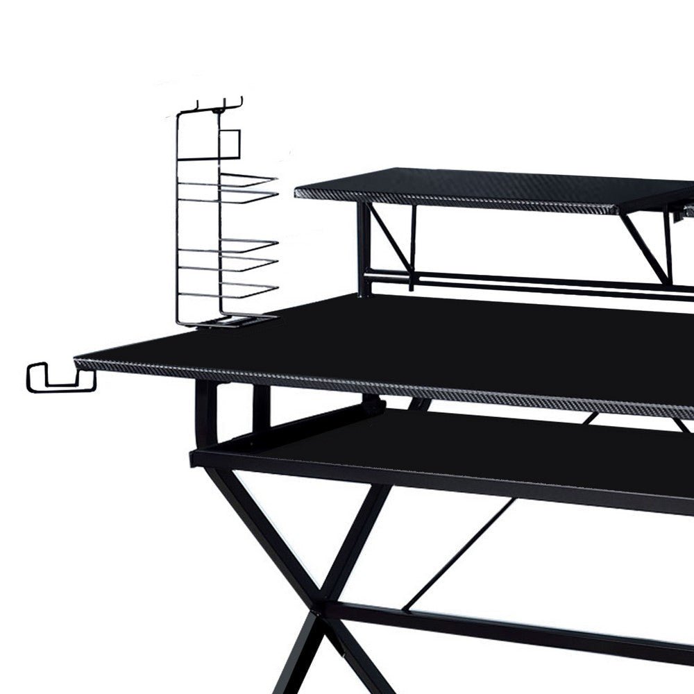Tubular Metal Frame Computer Desk with 2 Shelves and Cup Holder Black BM209609