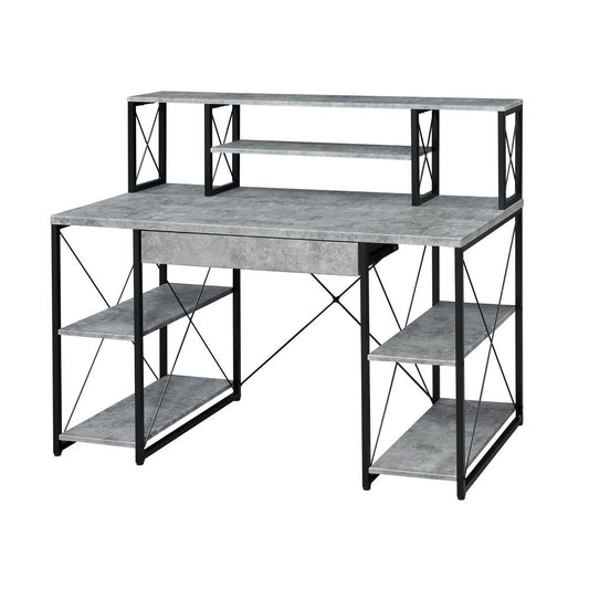 Metal Desk with 4 Open Bottom Shelves and Bookcase Hutch, Gray and Black By Casagear Home