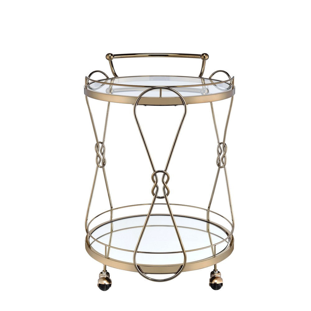 Serving Cart with 2 Glass Shelves and Caster Support Gold and Clear BM209612