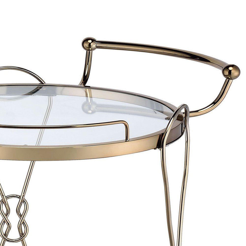 Serving Cart with 2 Glass Shelves and Caster Support Gold and Clear BM209612