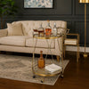 Serving Cart with 2 Glass Shelves and Caster Support, Gold and Clear