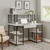 Industrial Style Desk with 4 Open Selves and Bookcase Hutch, White